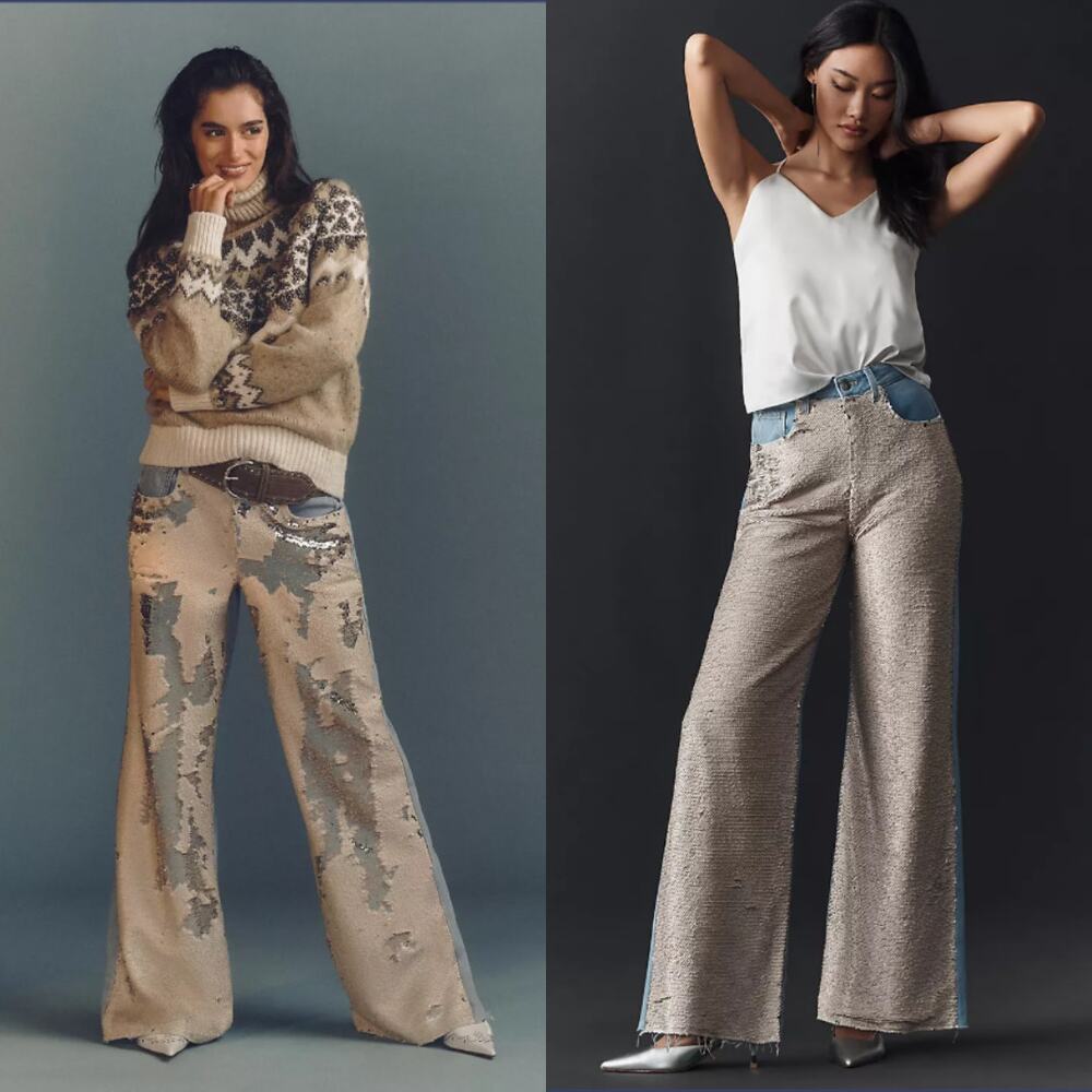 NWT Anthropologie Pilcro Sequin Wide-Leg Jeans - 26 waist